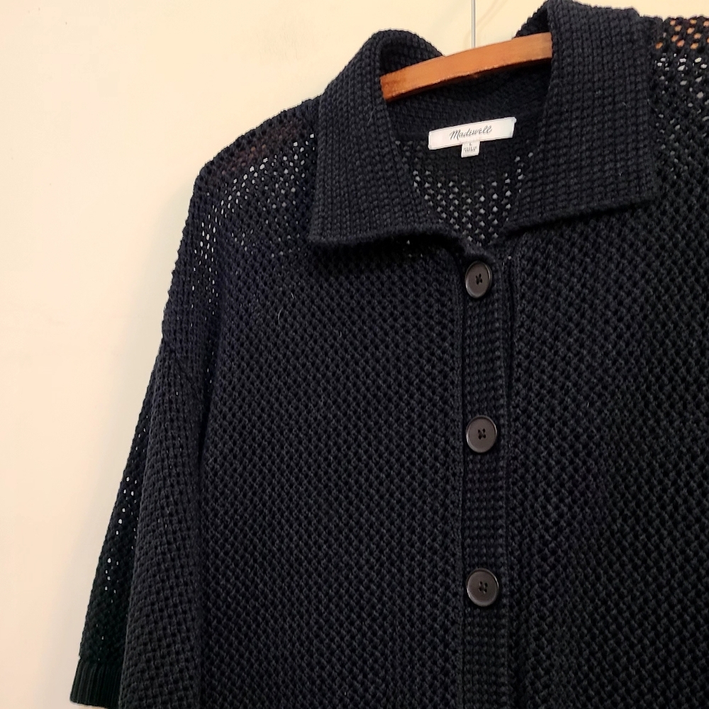 Madewell Open-Stitch Polo Cardigan In Black Size Large - Picture 4 of 5